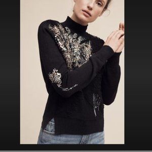 NWOT ANTHROPOLOGIE BEADED FETE TURTLENECK KNITTED & KNOTTED BLACK SEQUIN SIZE SM